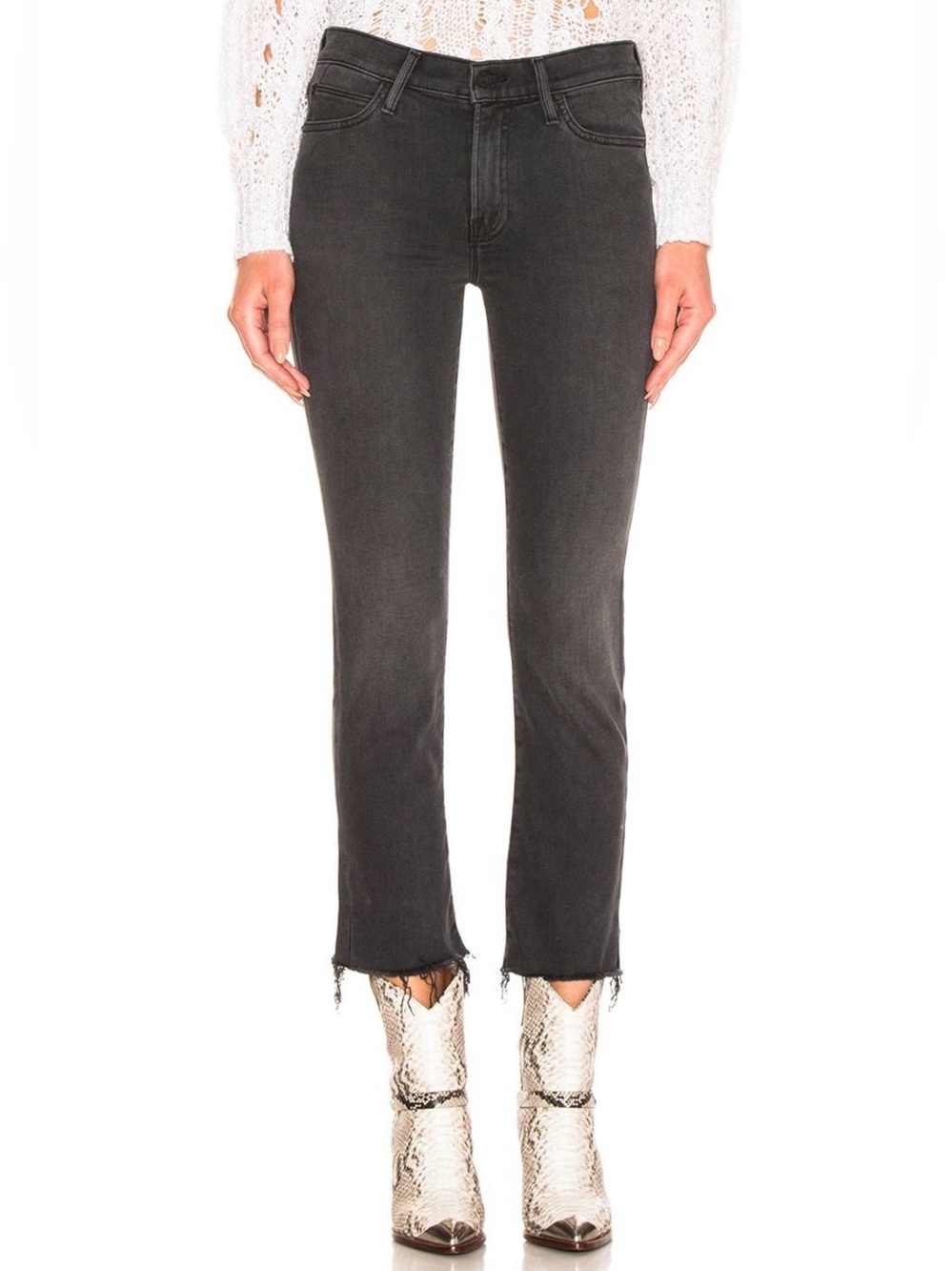 MOTHER The Scrapper Cuff Ankle Fray Unstitched Jeans Size 30 In The Dark